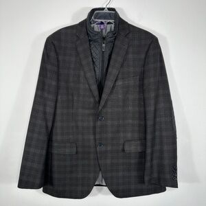 The Savile Row Plaid Black London Patch Elbow Zip Detachable Front Men's Sz 42R